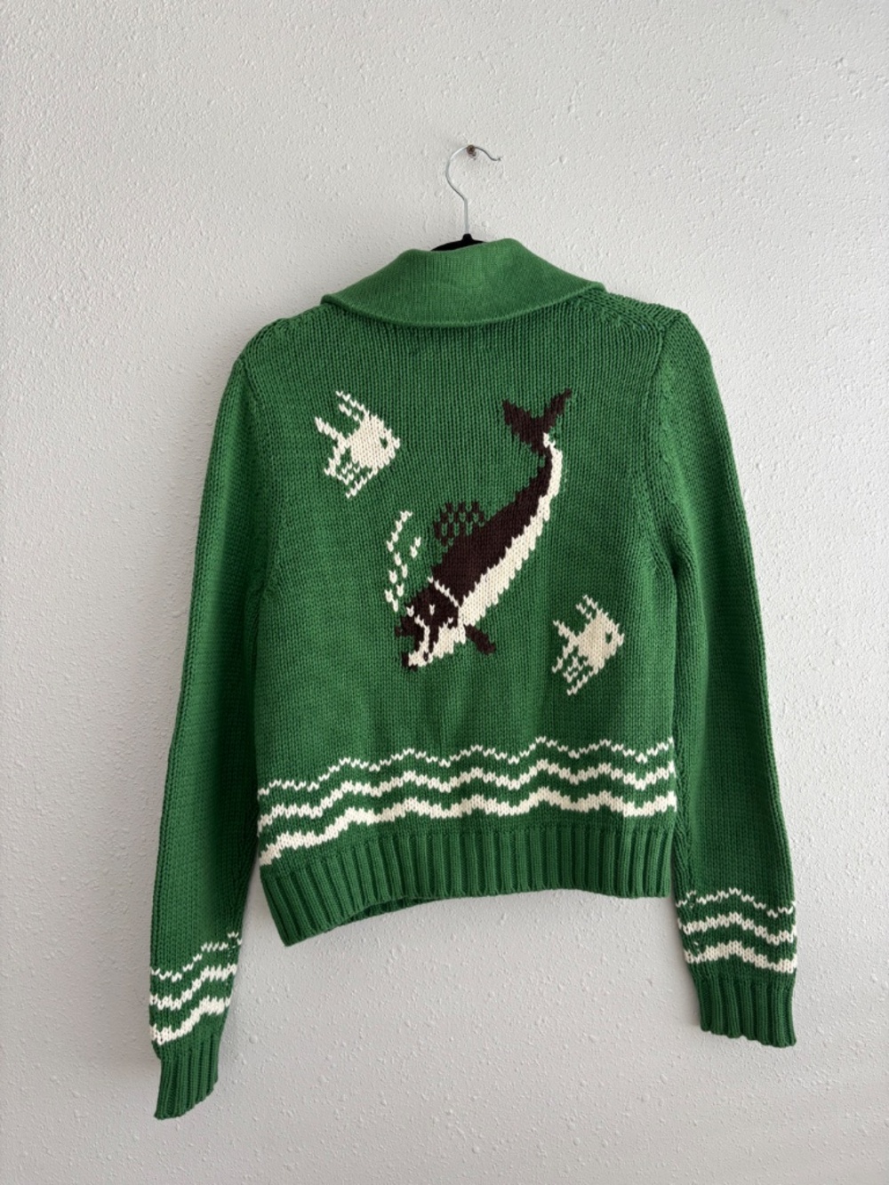 THE GREAT. THE BASS CARDIGAN Green Knit 100% Cotton - Size 1 - Picture 5 of 8